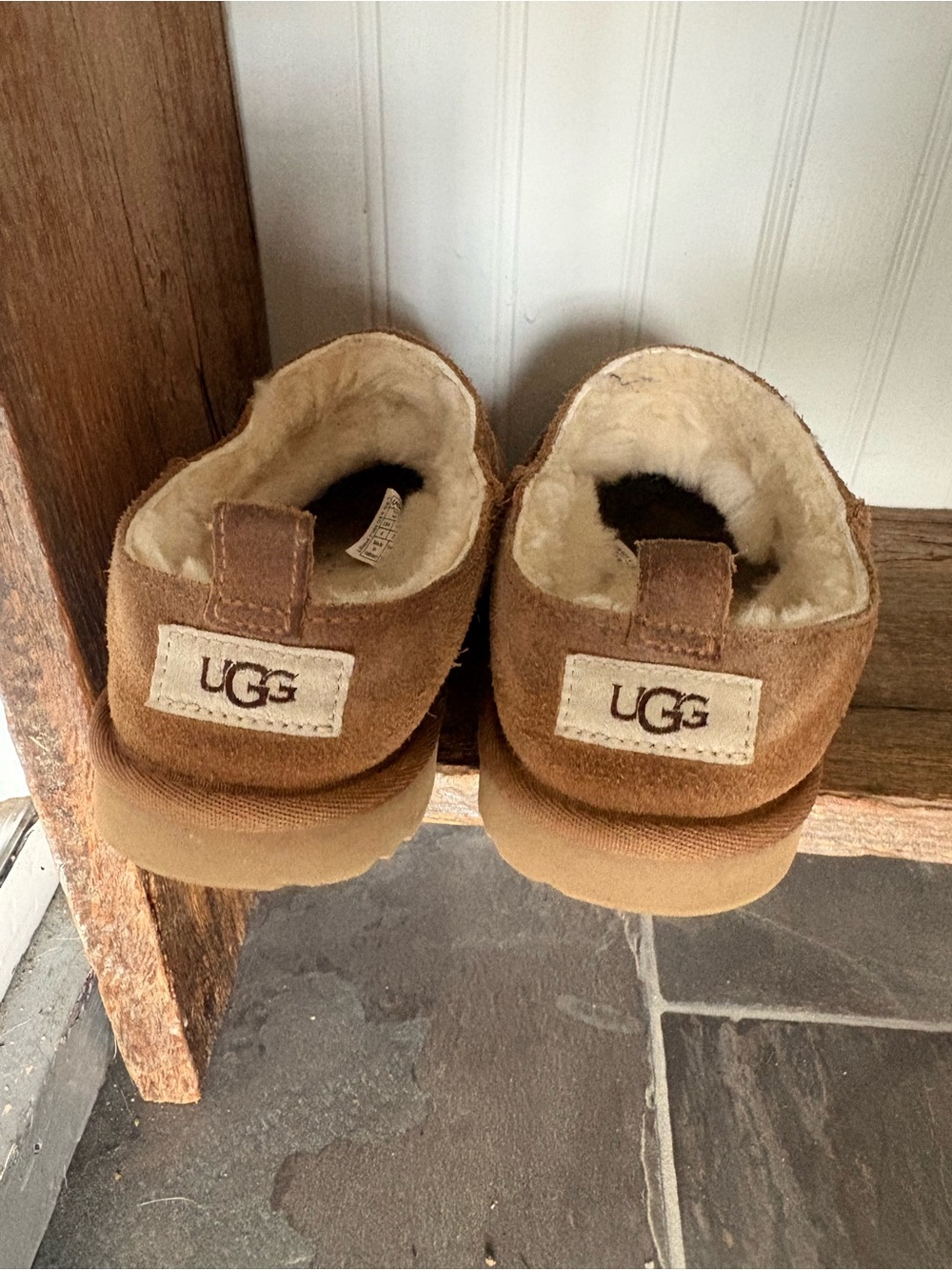 UGG Chestnut Suede Shearling Clog Slippers